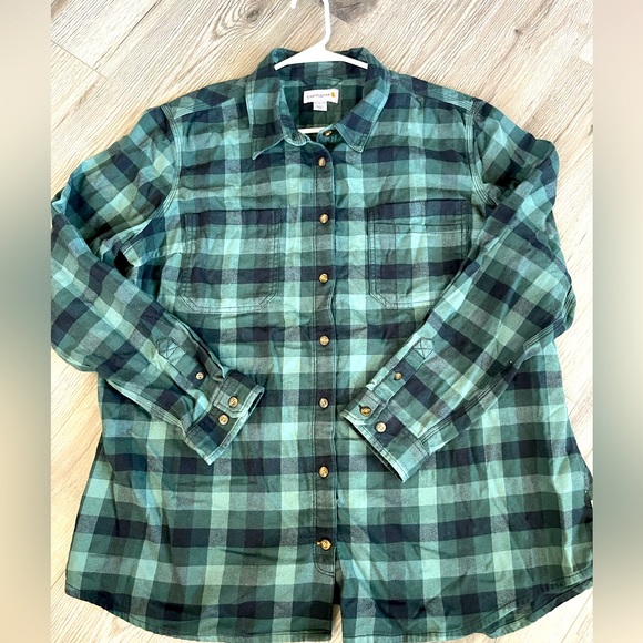 Carhartt‎ Women’s Plus Size Flannel Greem Plaid Button Down Top - Picture 1 of 6